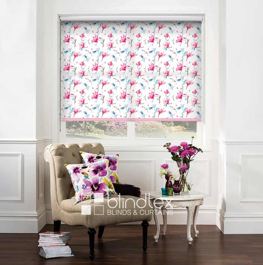 Made To Measure Patterned Dim-out Complete Roller Blind Grace Aqua 